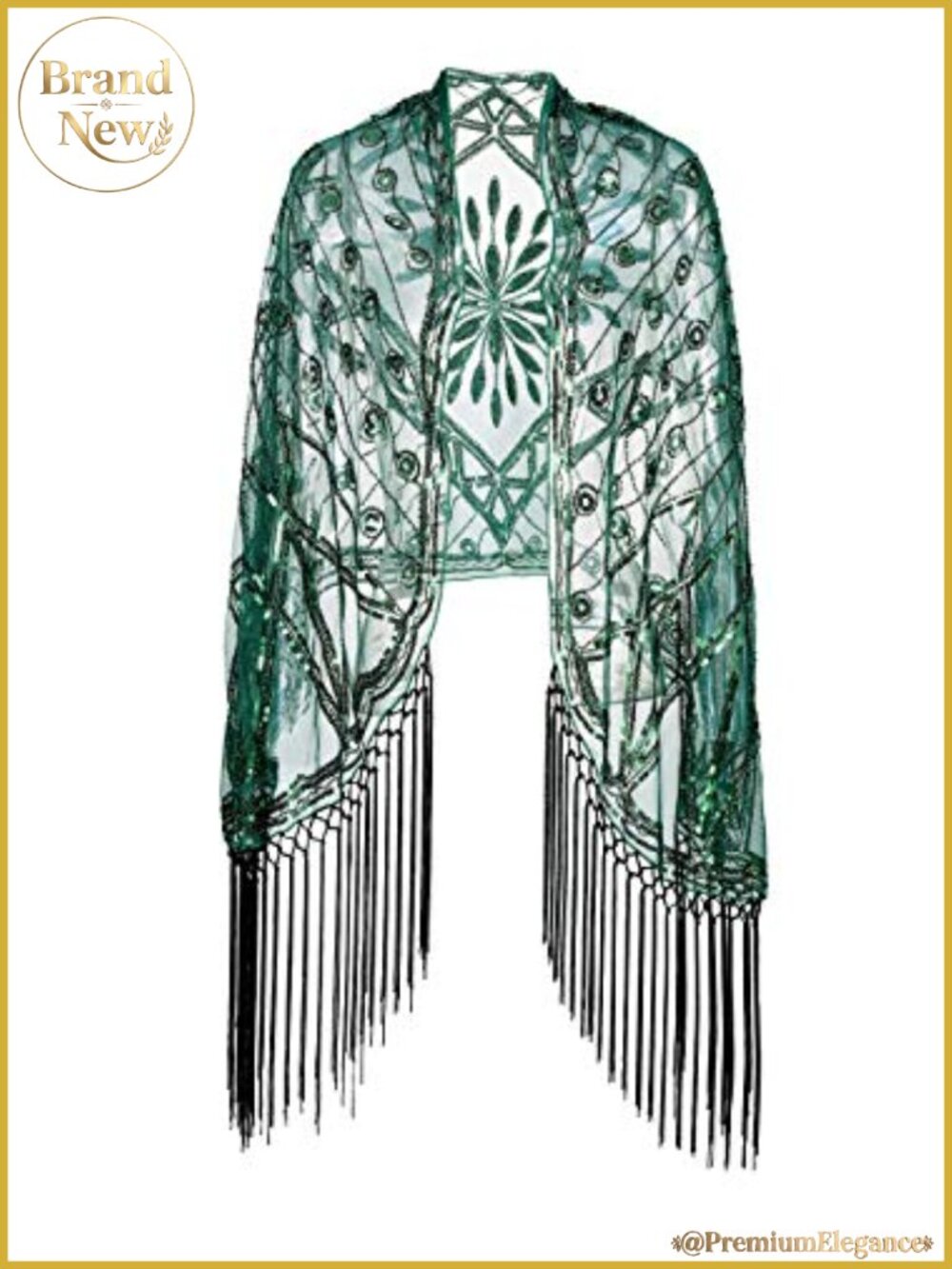 1920s Sequin Fringed Scarf Wrap Flapper Shawl Evening Wedding Cape